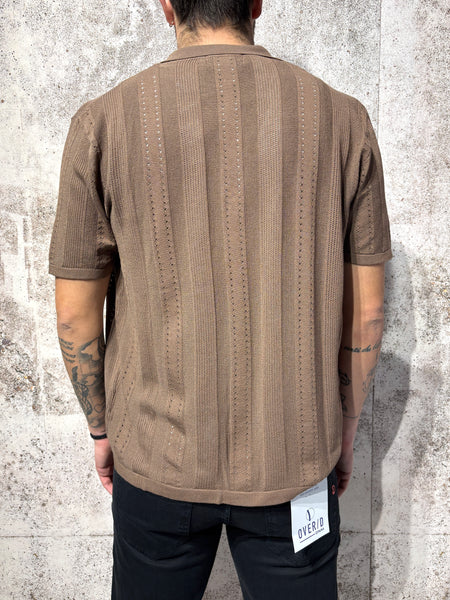 Tobacco knitted short-sleeved shirt