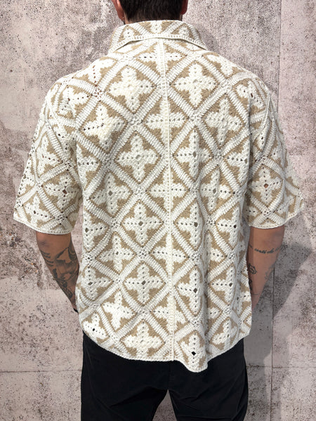 Camicia m/m in maglia lavorata beige e panna