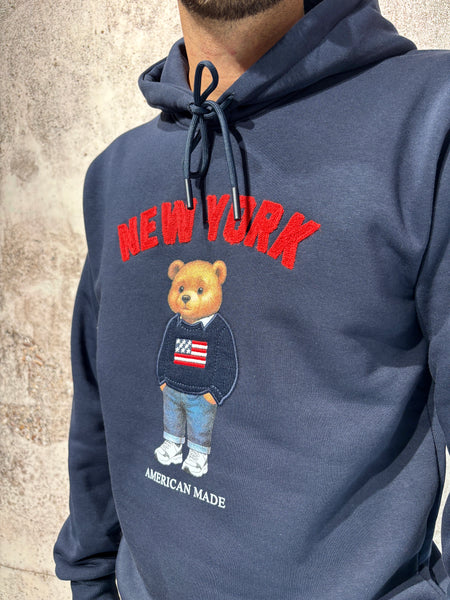 Felpa cappuccio blu New York