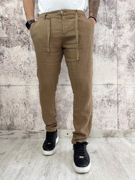 Pantalone Lino cammello con coulisse