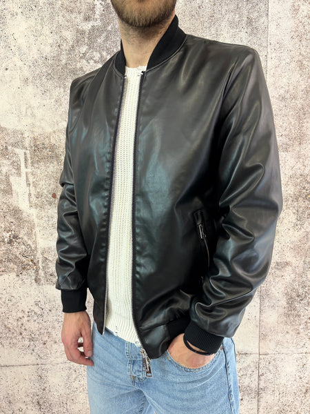 Giubbino bomber ecopelle nero