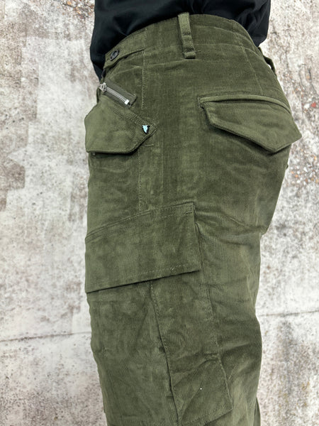 Pantalone velluto cargo verde militare