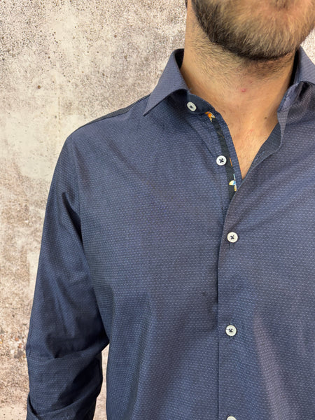 Camicia cotone blu microfantasia