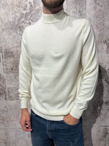 Maglione lupetto panna misto cashmere