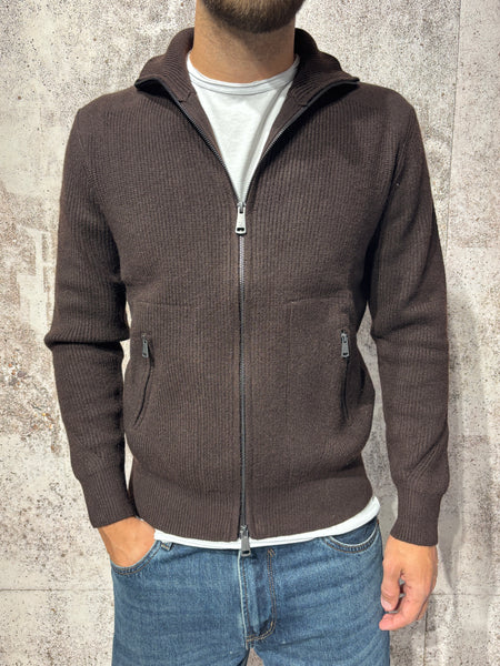 Maglione costine full zip coffee