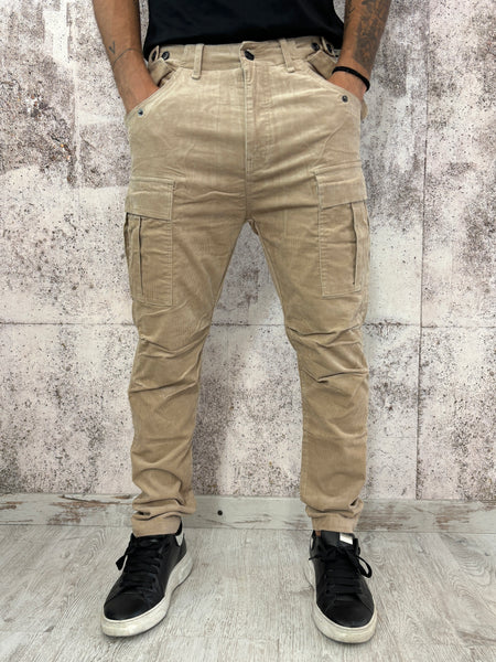 Pantalone velluto cargo beige