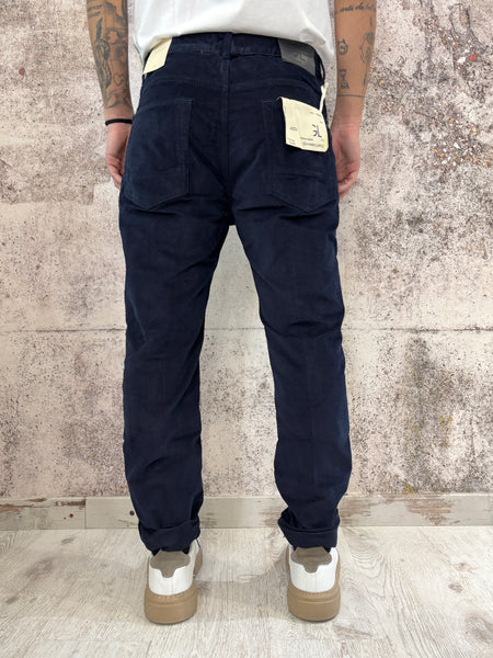 Pantalone velluto tramato blu