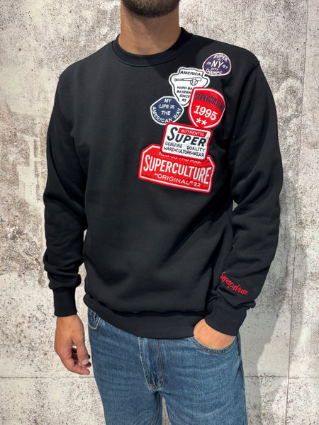 Felpa girocollo nera patch Superculture