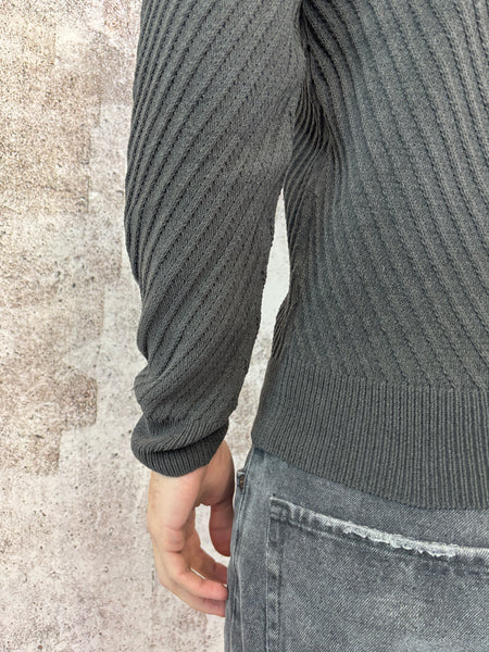 Maglione lavorato mezza zip grigio scuro