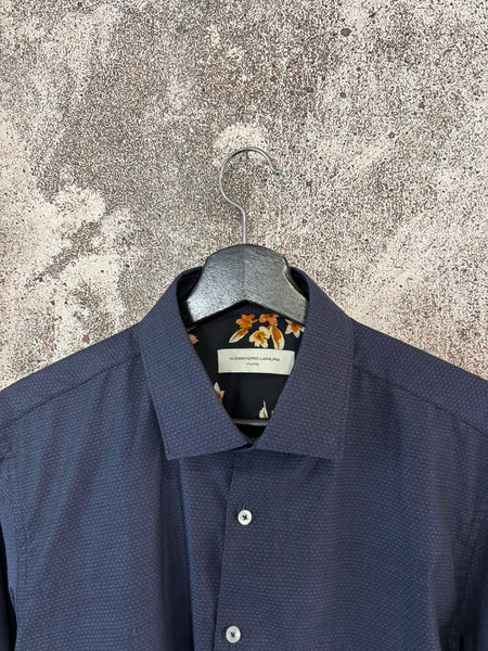 Camicia cotone blu microfantasia