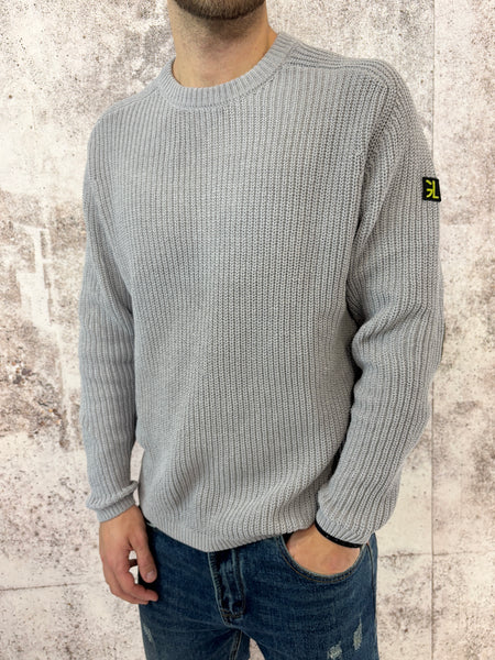 Maglione costine grigio con toppe