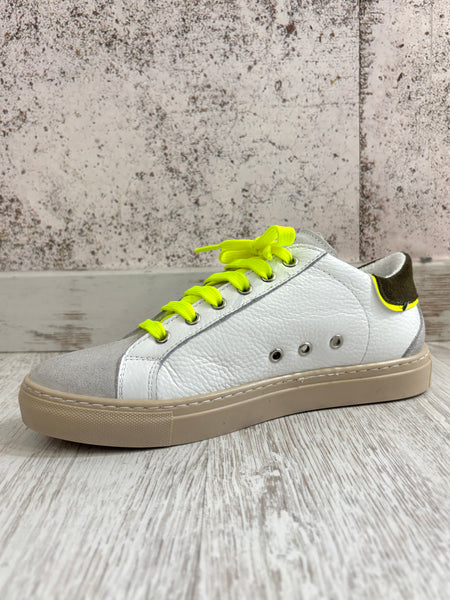 Sneakers Olympic bianca/verde militare/giallo fluo