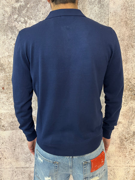 Polo blu con zip manica lunga