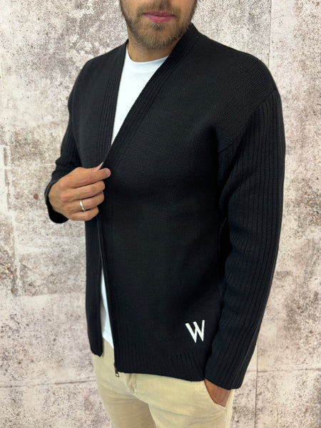 Cardigan nero zip scollo a V