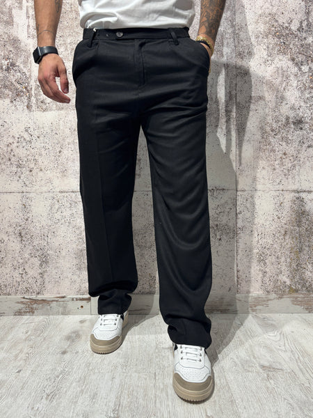 Pantalone palazzo nero misto lino