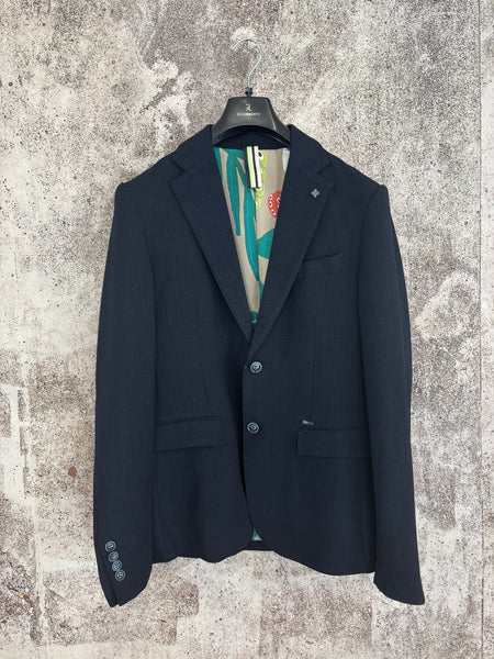 Giacca monopetto blu tramata