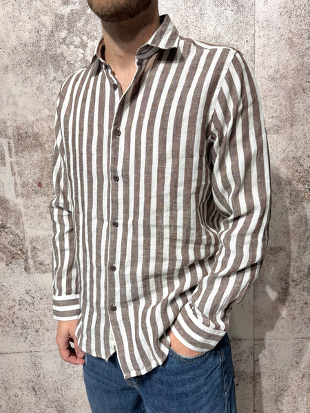 Brown striped linen blend shirt