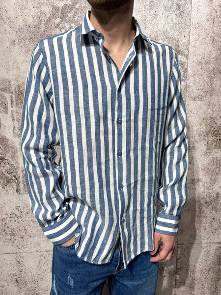 Blue striped linen blend shirt