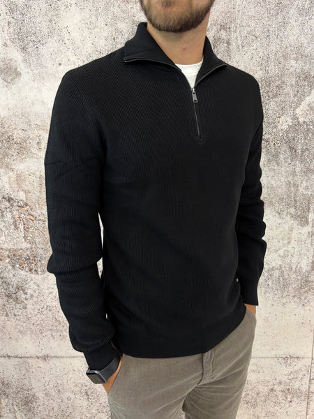 Maglione nero mezza zip