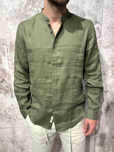 Men's Korean collar linen military shirt