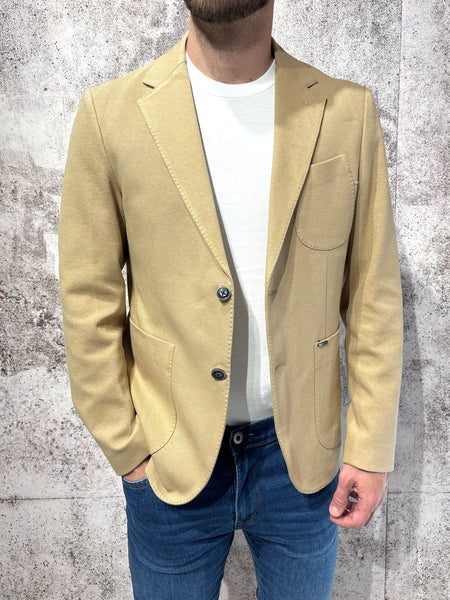 Giacca monopetto jacquard camel