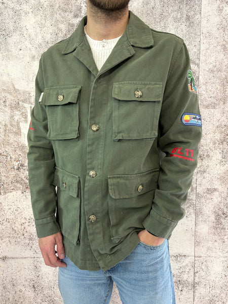 Giacca sahariana militare con patch e stampa retro