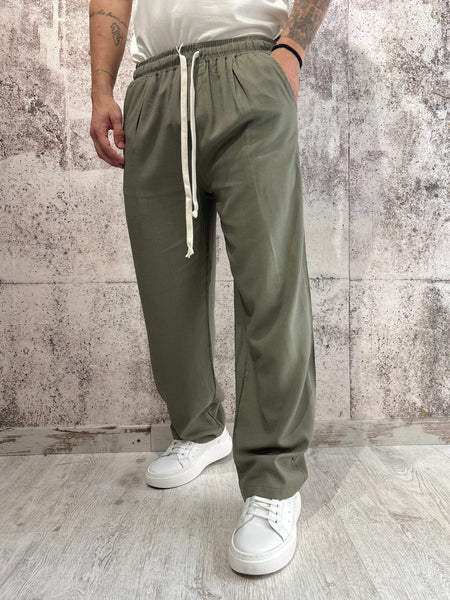 Pantalaccio palazzo verde misto lino
