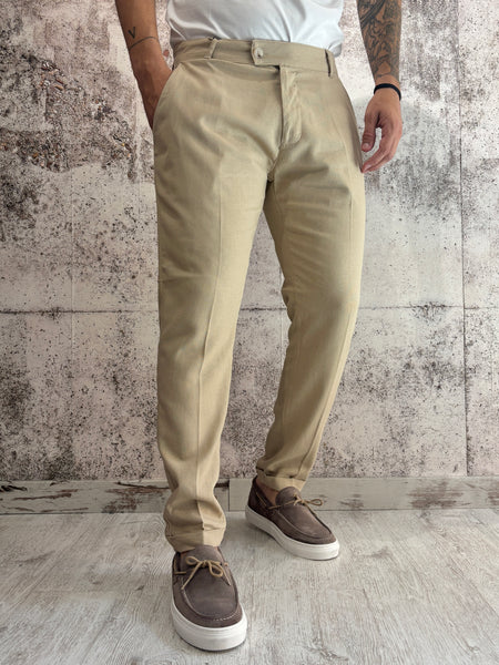 Pantalone chino misto lino beige