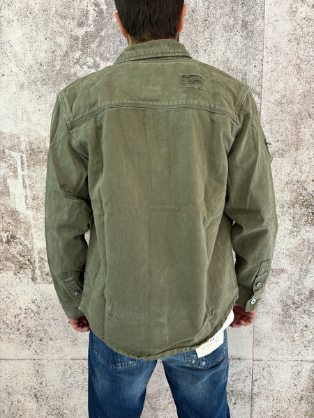 Camicia jeans verde militare con rotture