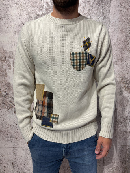 Maglione girocollo avorio multipatch