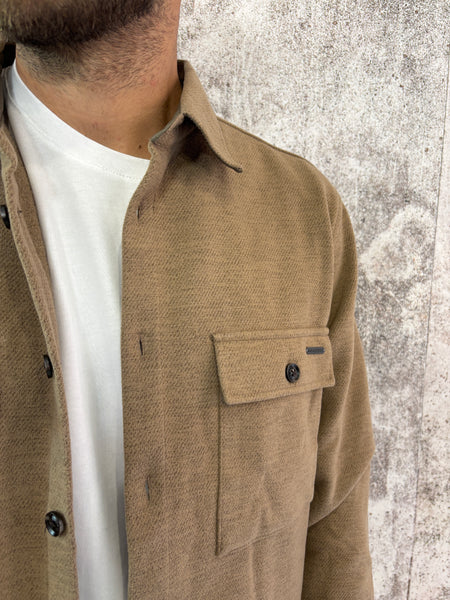 Giacca overshirt in panno camel