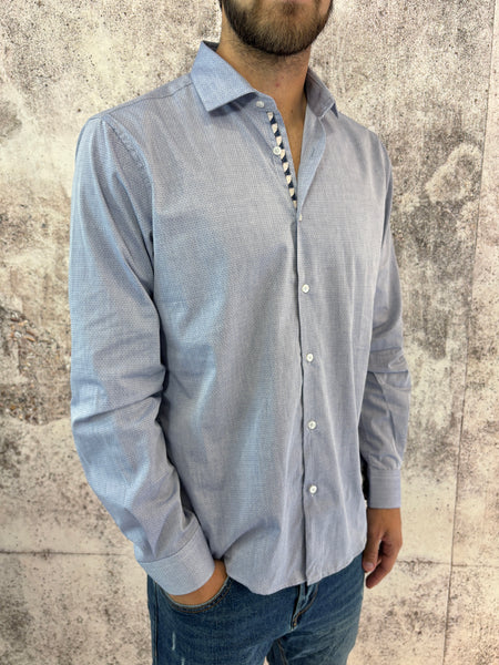 Camicia cotone azzurra microfantasia