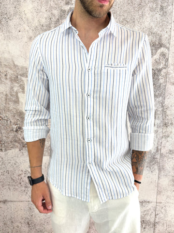 Camicia bianca cotone righe blu e azzurre