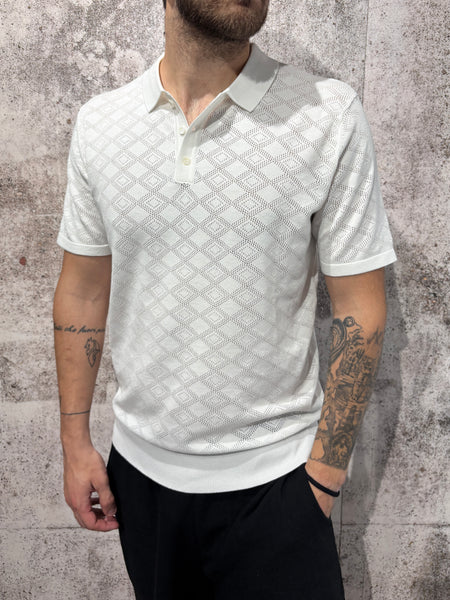 Polo in maglia lavorata bianca