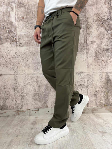 Pantalaccio cotone palazzo col. Verde militare