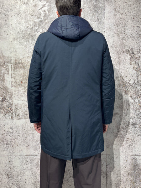 Trench con cappuccio blu
