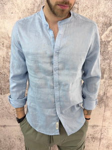 Camicia coreana lino azzurra