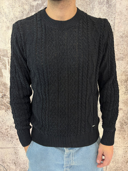 Maglione ciniglia trecce nero