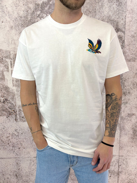 T-Shirt bianca con ricamo e stampa sul retro