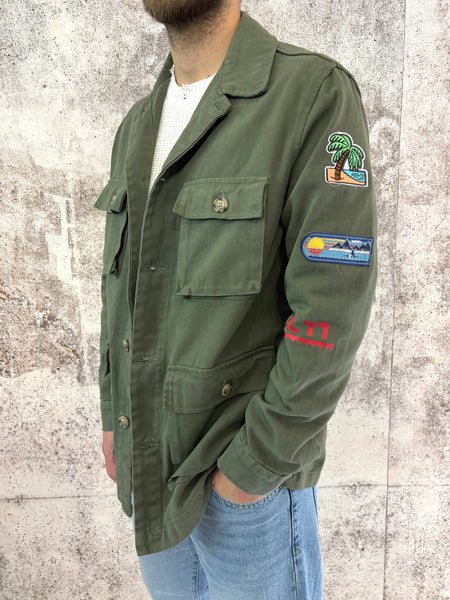 Giacca sahariana militare con patch e stampa retro