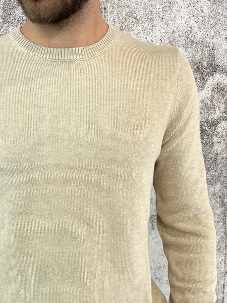 Maglione girocollo beige misto cashmere