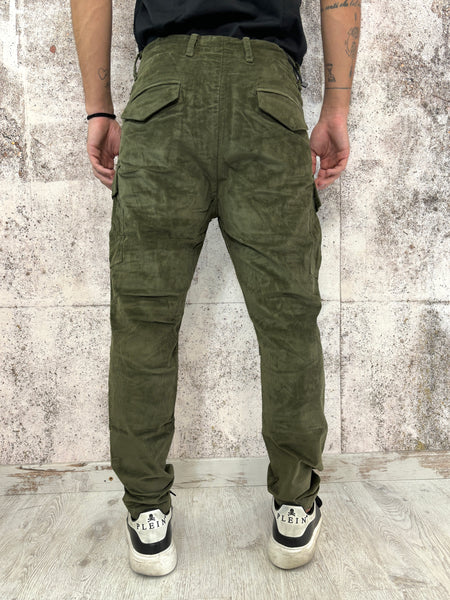 Pantalone velluto cargo verde militare