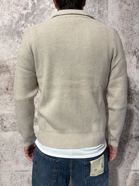 Maglione costine full zip beige