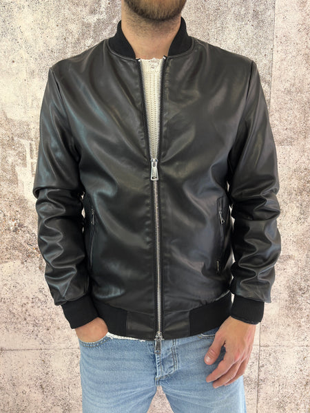 Giubbino bomber ecopelle nero