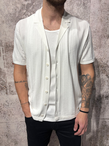 Camicia in maglia m/m lavorata bianca