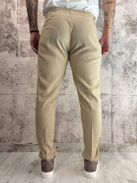 Pantalone chino misto lino beige