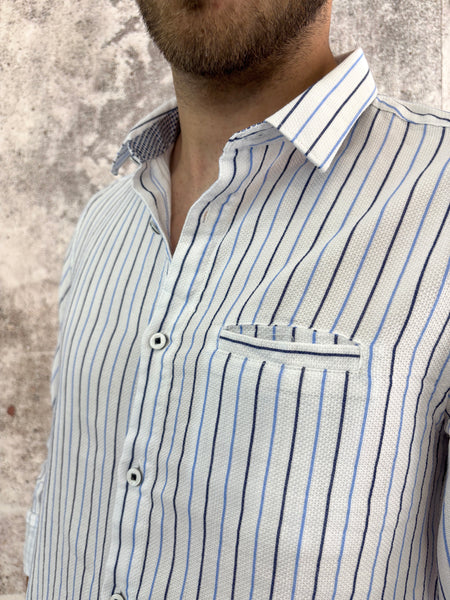 Camicia bianca cotone righe blu e azzurre