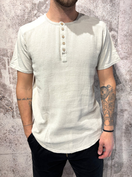 T-Shirt serafino sabbia misto lino