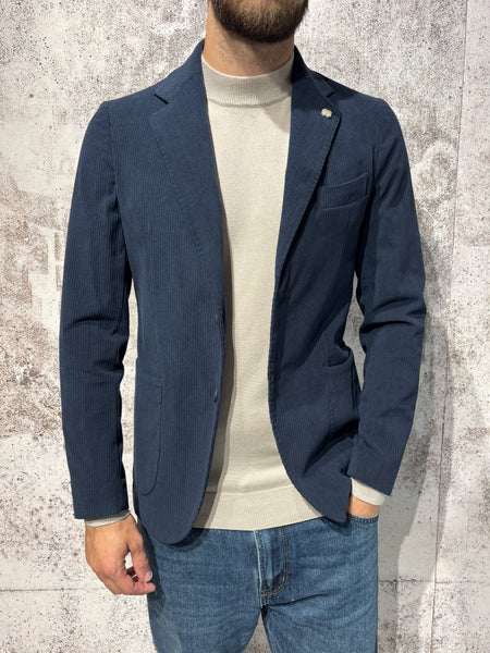 Giacca monopetto velluto blu