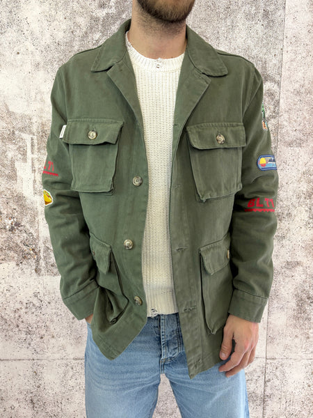 Giacca sahariana militare con patch e stampa retro